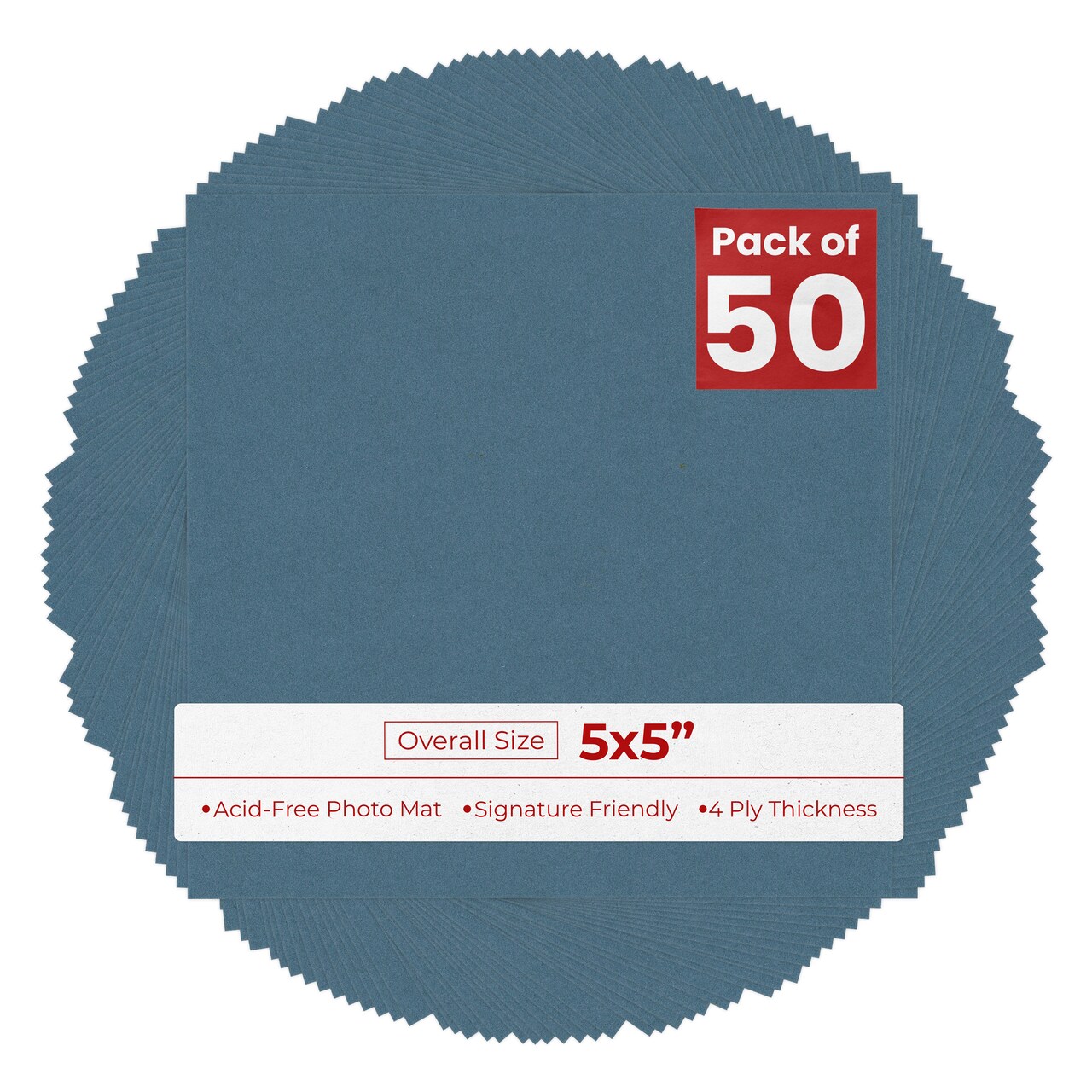 Steel Blue 5x5 Inch Uncut Mat Board - Blank Sheets, No Opening